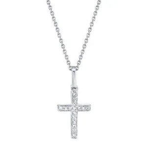 0.06ctw Diamond Cross Necklace, White Gold