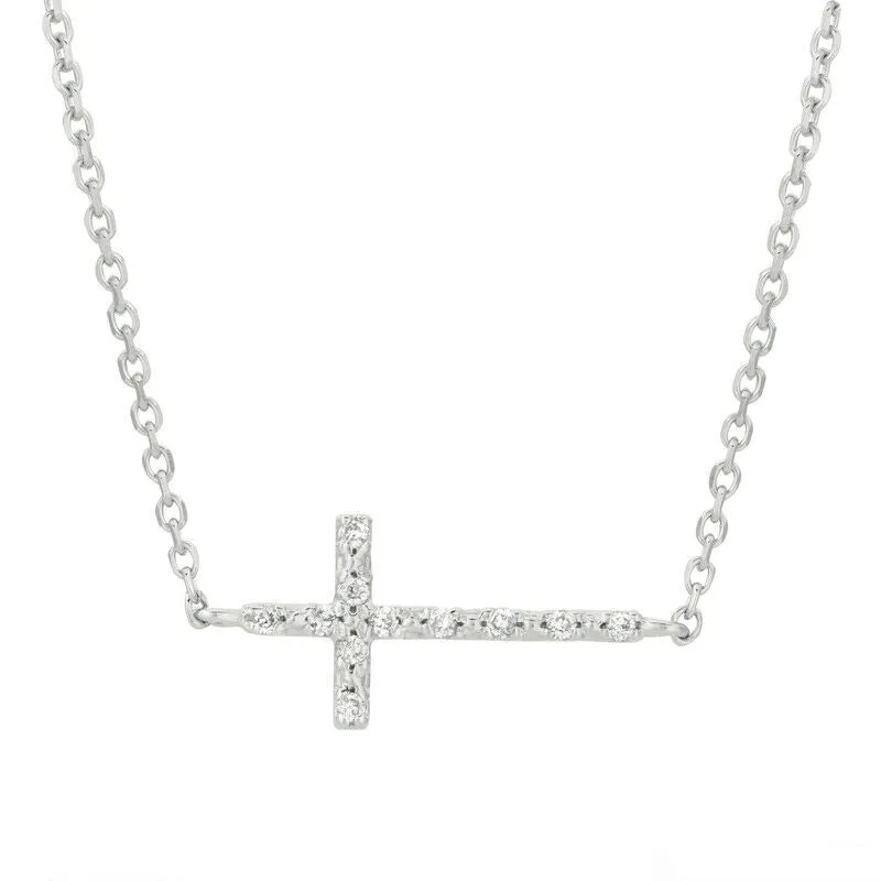 0.08 Carat Natural Diamond Cross Necklace 14K White Gold G SI