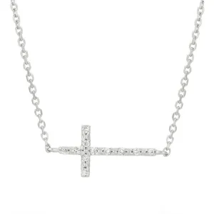 0.08 Carat Natural Diamond Cross Necklace 14K White Gold G SI