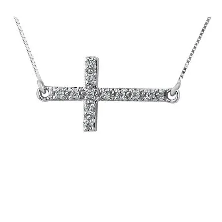 10K White Gold (0.10ct) Horizontal Cross Necklace