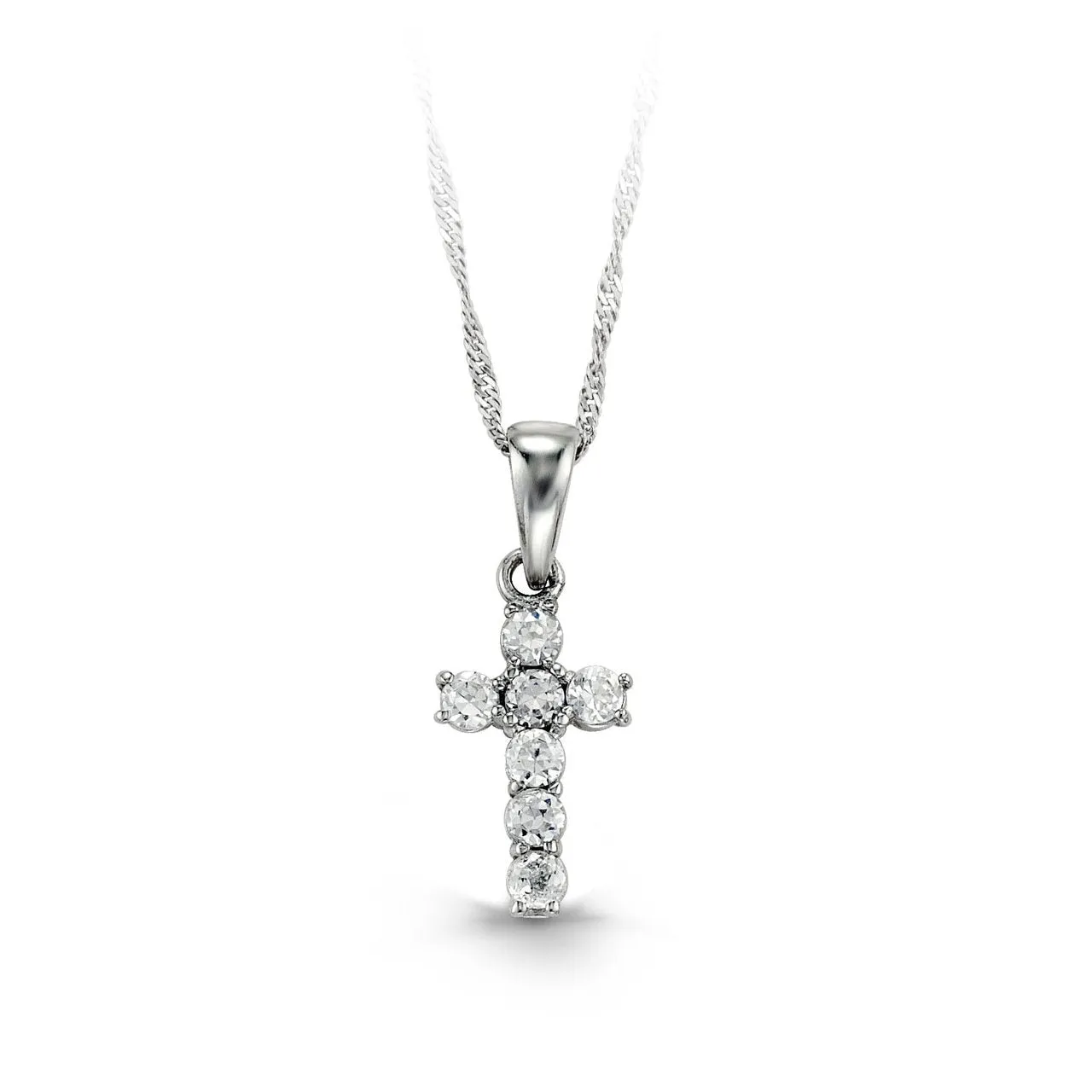 10K White Gold CZ Baby Cross Necklace