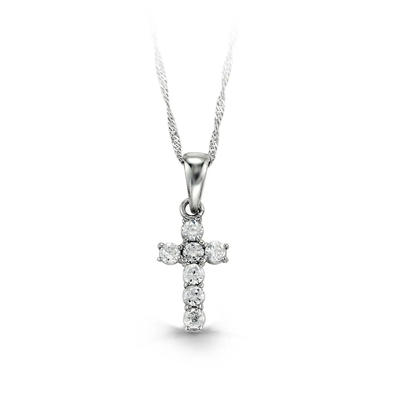 10K White Gold CZ Baby Cross Necklace