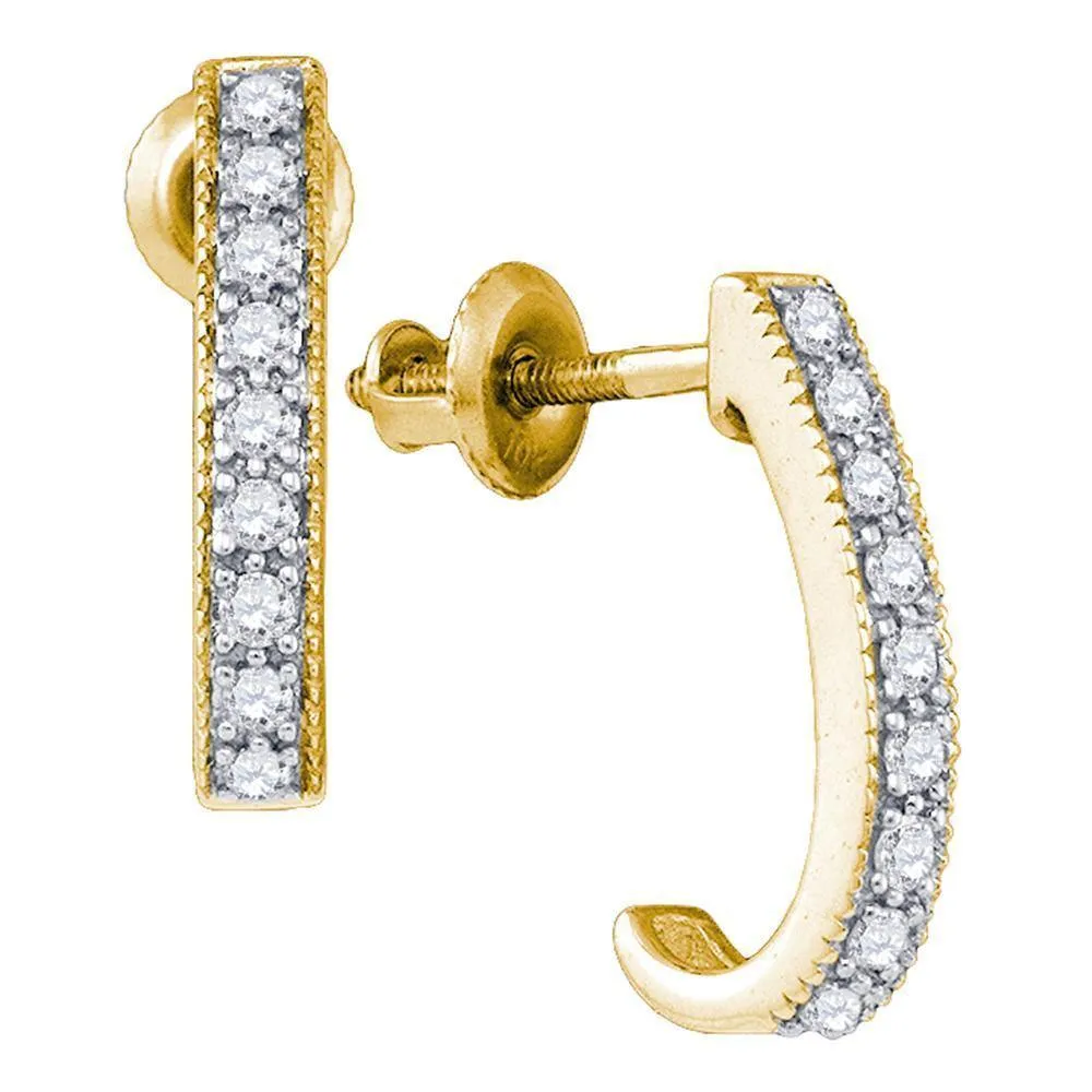 10K Yellow Gold Round Diamond Half J Hoop Earrings 1/5 Cttw