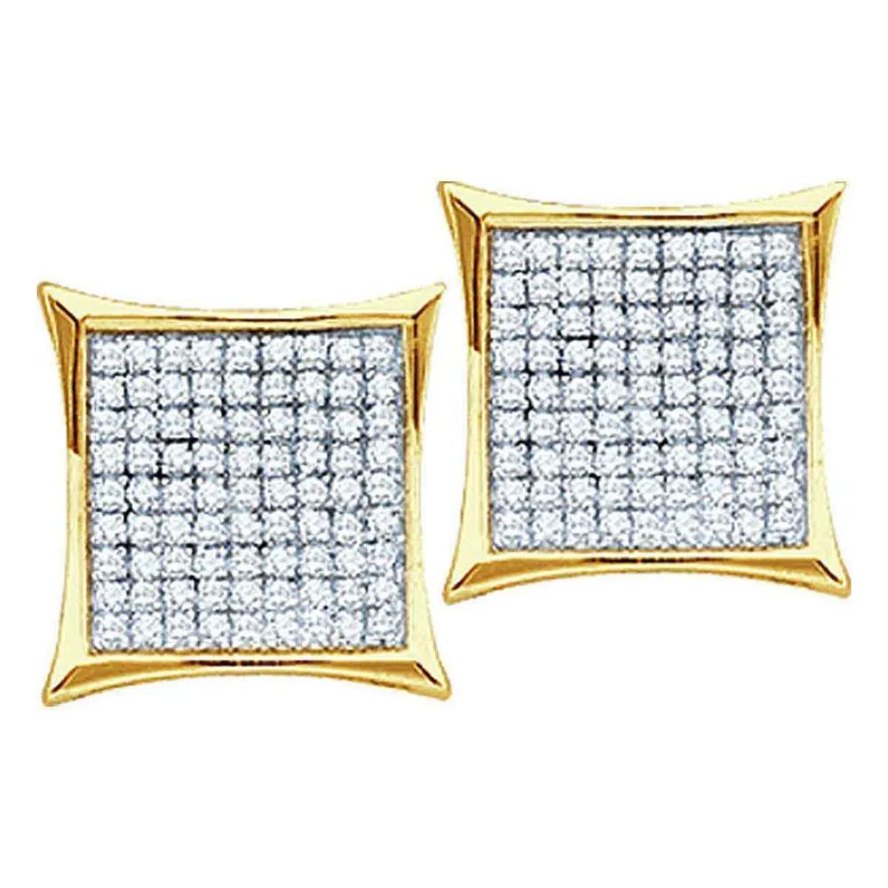 10K Yellow Gold Round Diamond Square Kite Cluster Earrings 1/2 Cttw