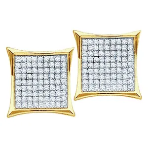 10K Yellow Gold Round Diamond Square Kite Cluster Earrings 1/2 Cttw