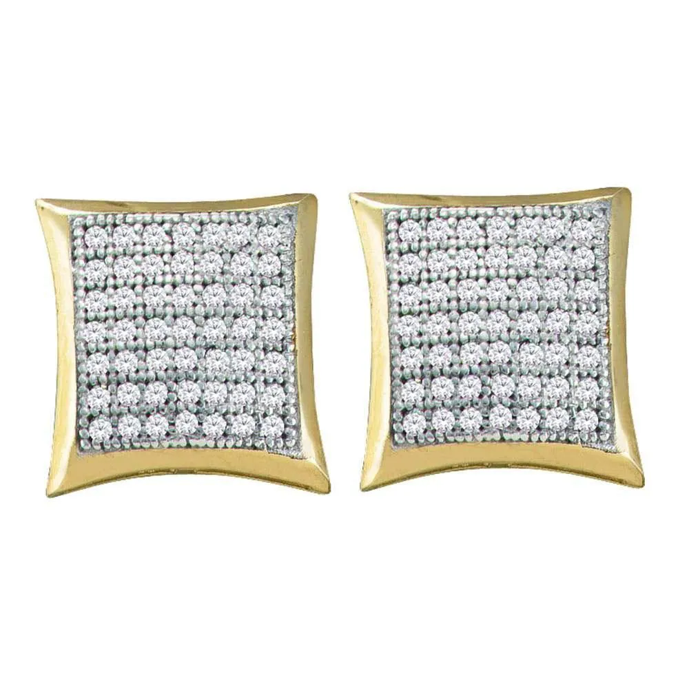 10K Yellow Gold Round Diamond Square Kite Square Screwback Earrings 1/3 Cttw