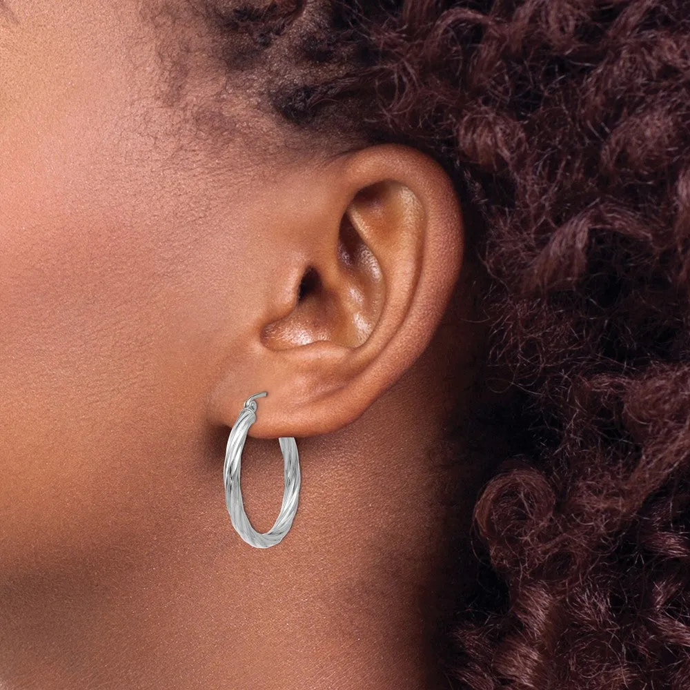 10KT White Gold 15X2MM Twist Hoop Earrings
