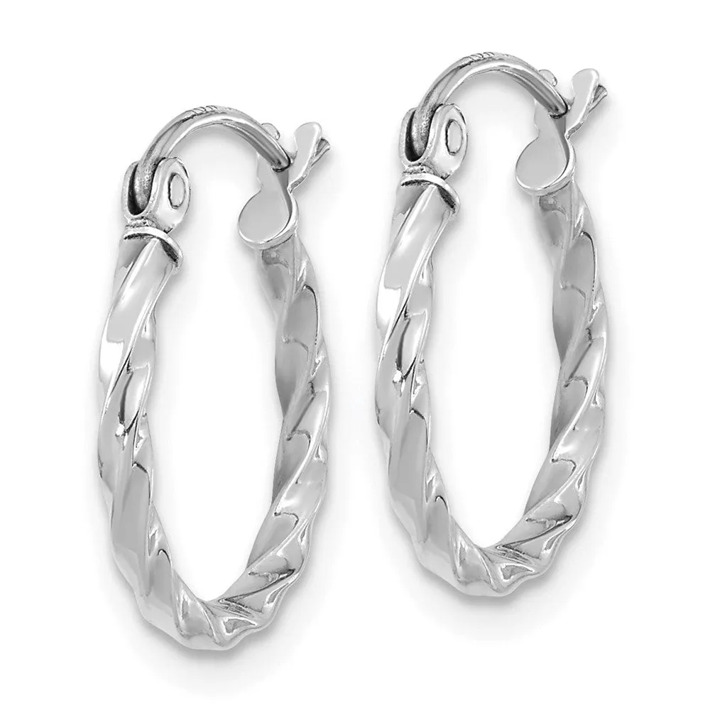 10KT White Gold 15X2MM Twist Hoop Earrings