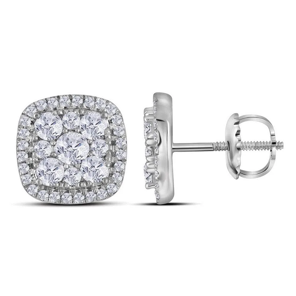 10kt White Gold Womens Round Diamond Framed Square Cluster Earrings 1.00 Cttw