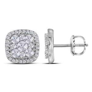 10kt White Gold Womens Round Diamond Framed Square Cluster Earrings 1.00 Cttw