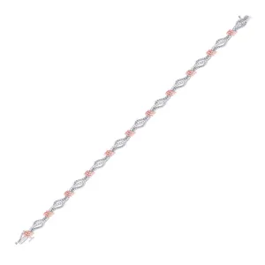10kt White Gold Womens Round Diamond Rose-tone Rope Bracelet 1/2 Cttw