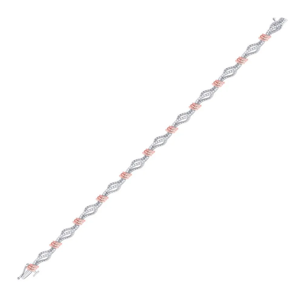 10kt White Gold Womens Round Diamond Rose-tone Rope Bracelet 1/2 Cttw