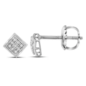 10kt White Gold Womens Round Diamond Square Cluster Stud Earrings 1/20 Cttw