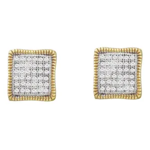 10kt Yellow Gold Womens Round Pave-set Diamond Square Cluster Milgrain Earrings 1/4 Cttw