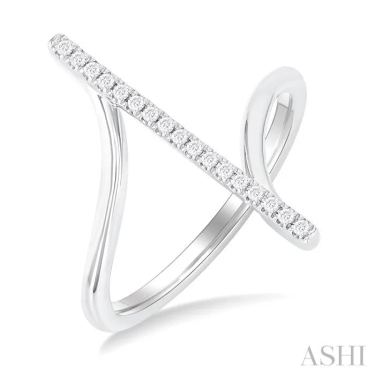 1/10 ctw Wide Bypass Bar Intersection Round Cut Diamond Lightweight Fashion Ring in 10K White Gold
