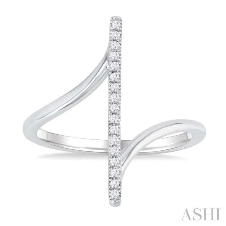 1/10 ctw Wide Bypass Bar Intersection Round Cut Diamond Lightweight Fashion Ring in 10K White Gold