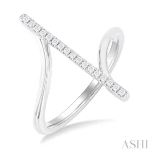 1/10 ctw Wide Bypass Bar Intersection Round Cut Diamond Lightweight Fashion Ring in 10K White Gold
