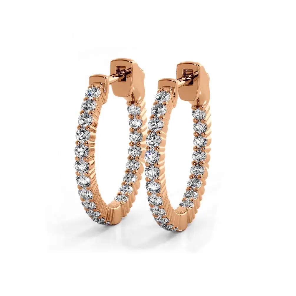 1.20 ctw. Single Row Classic Inside Out Diamond Petite Hoop Earrings