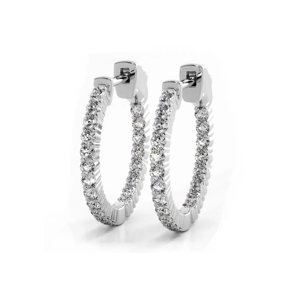 1.20 ctw. Single Row Classic Inside Out Diamond Petite Hoop Earrings