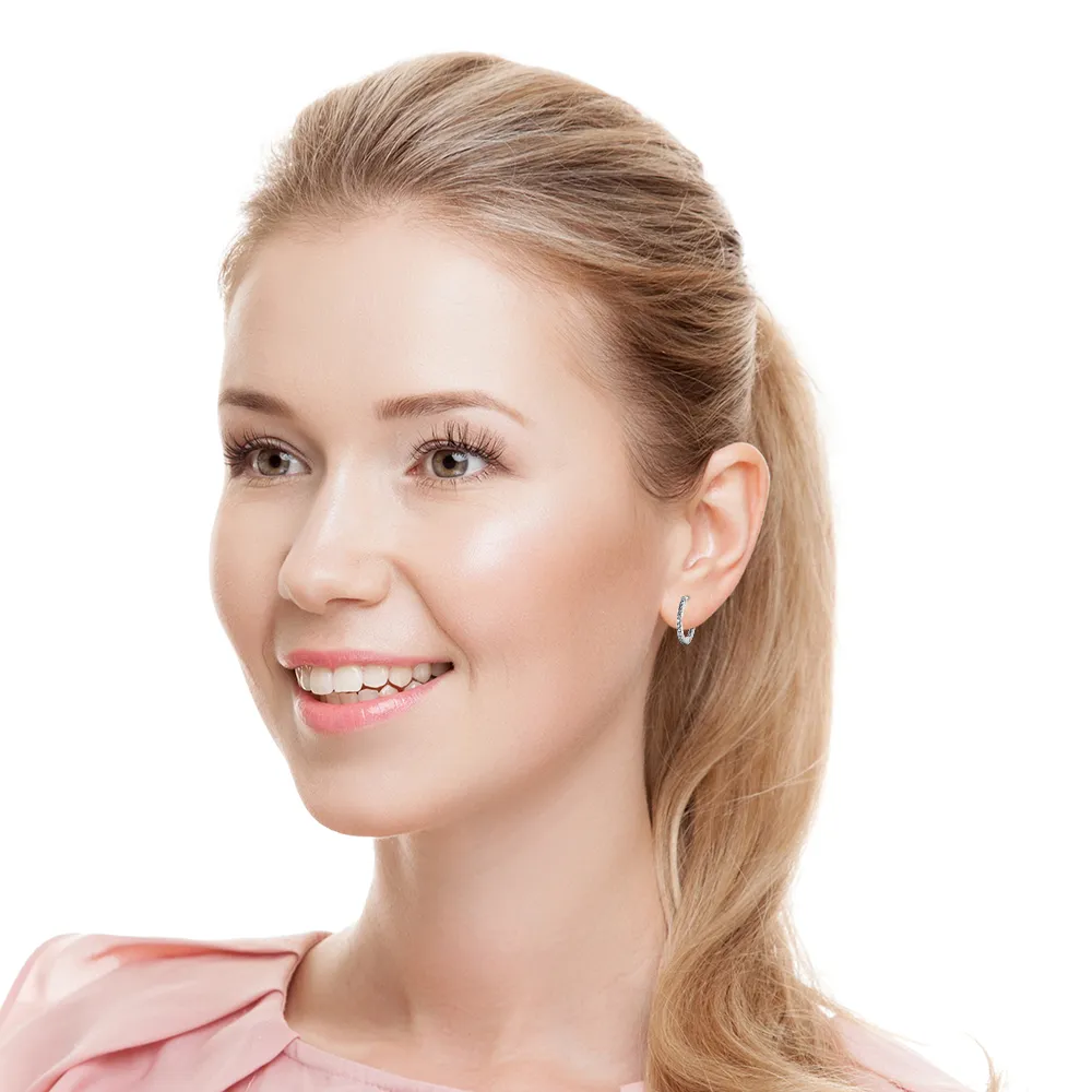 1.20 ctw. Single Row Classic Inside Out Diamond Petite Hoop Earrings
