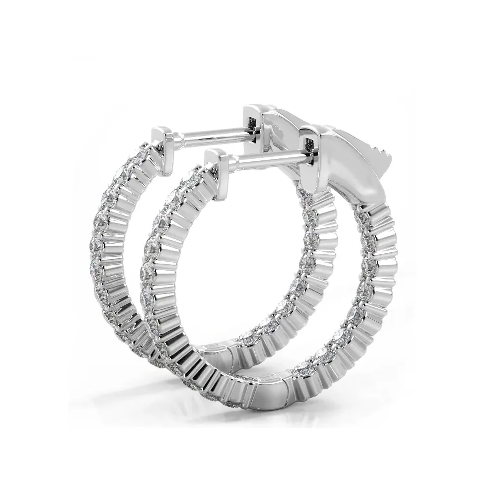1.20 ctw. Single Row Classic Inside Out Diamond Petite Hoop Earrings