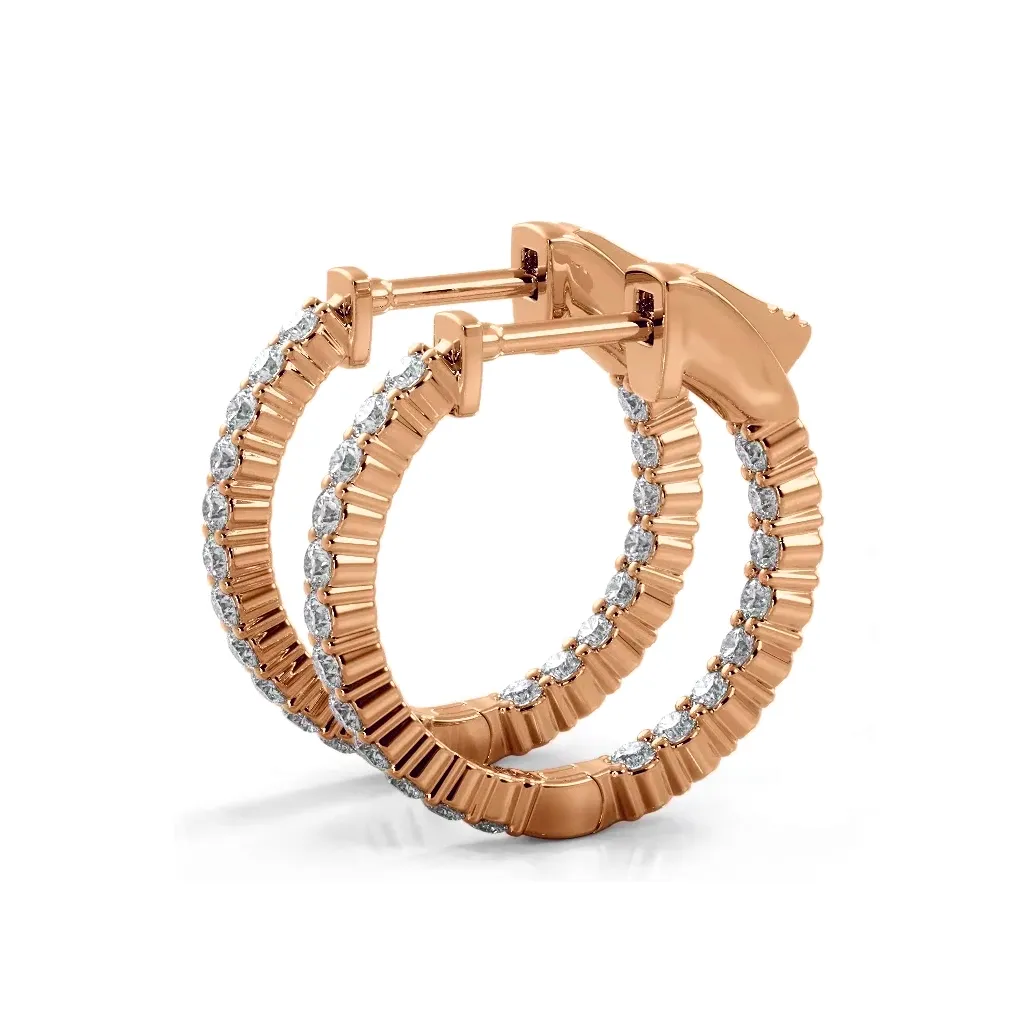 1.20 ctw. Single Row Classic Inside Out Diamond Petite Hoop Earrings