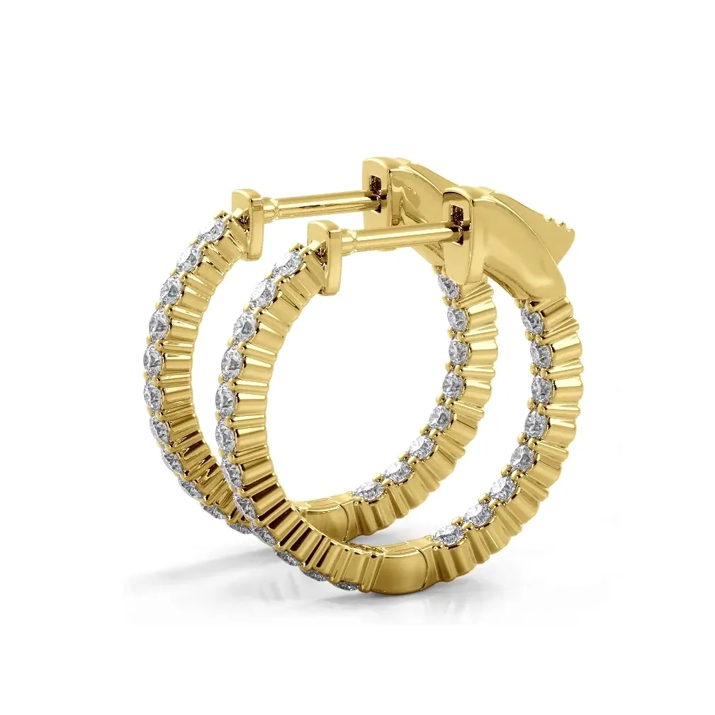 1.20 ctw. Single Row Classic Inside Out Diamond Petite Hoop Earrings
