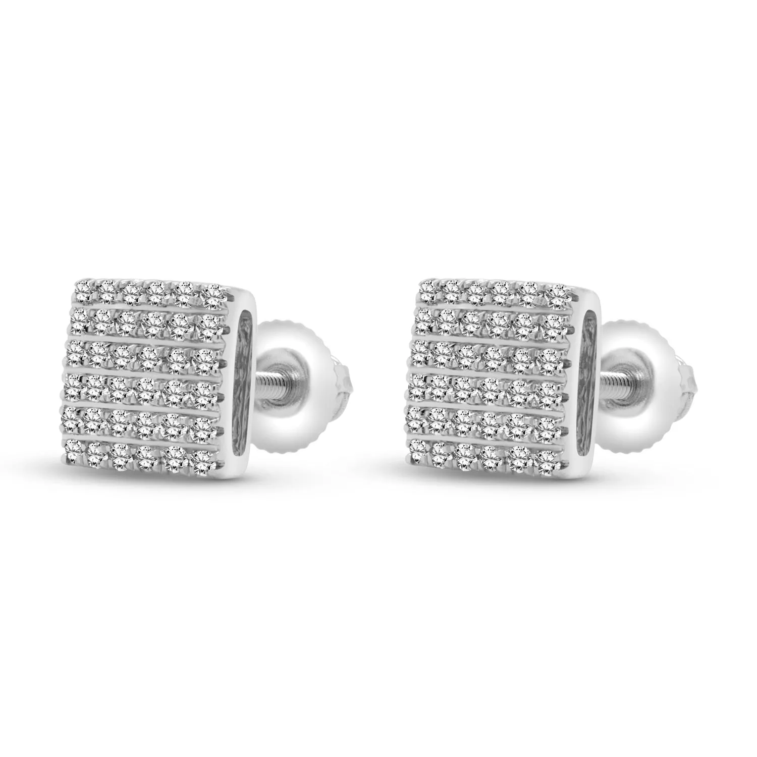 14 Karat White Gold 0.22ct Diamond Square Stud Earrings