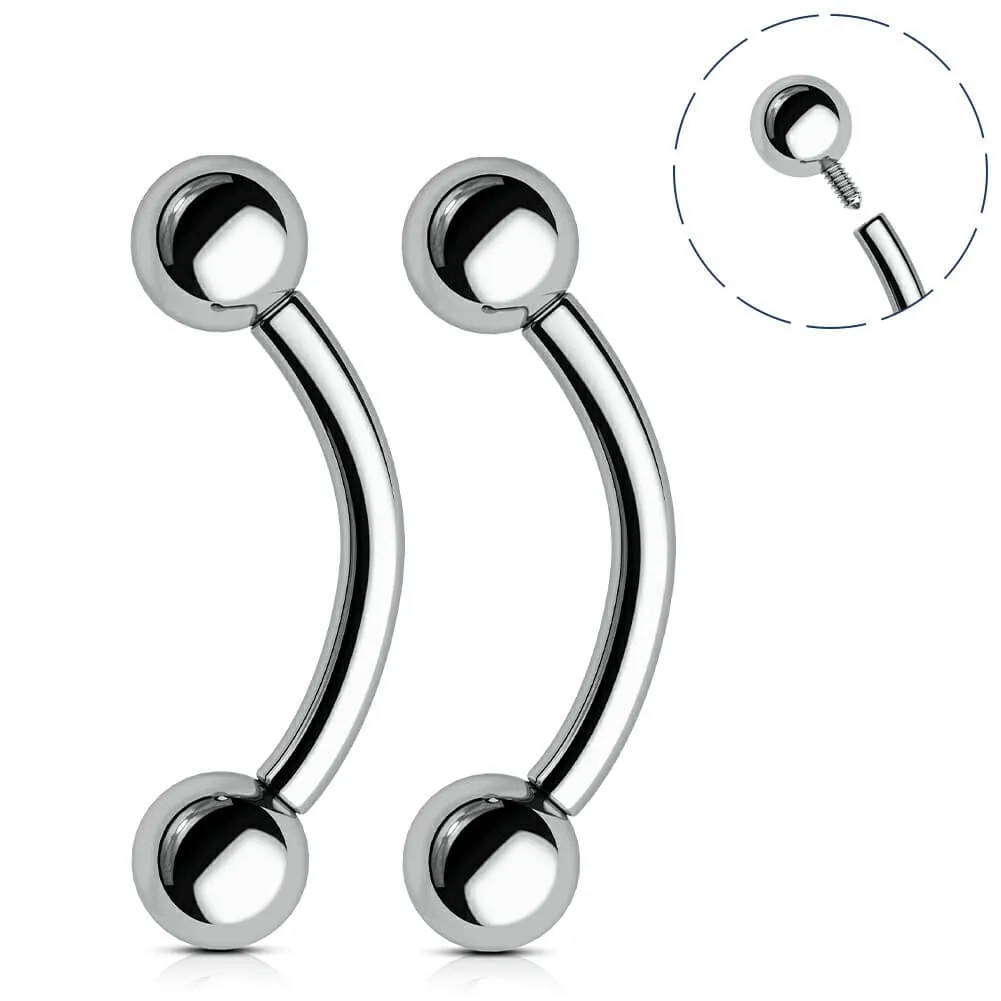 14G 2PCS Titanium Internally Threaded Curved Rook Eyebrow Rings