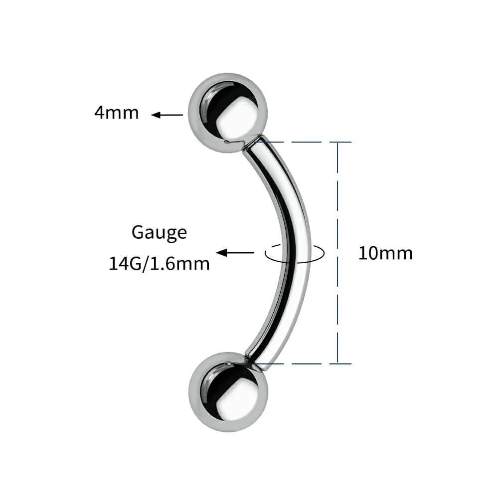 14G 2PCS Titanium Internally Threaded Curved Rook Eyebrow Rings