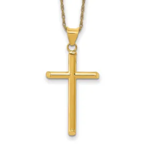 14k 3-D Polished Hollow Cross Necklace