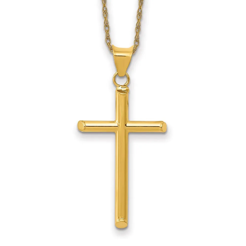 14k 3-D Polished Hollow Cross Necklace