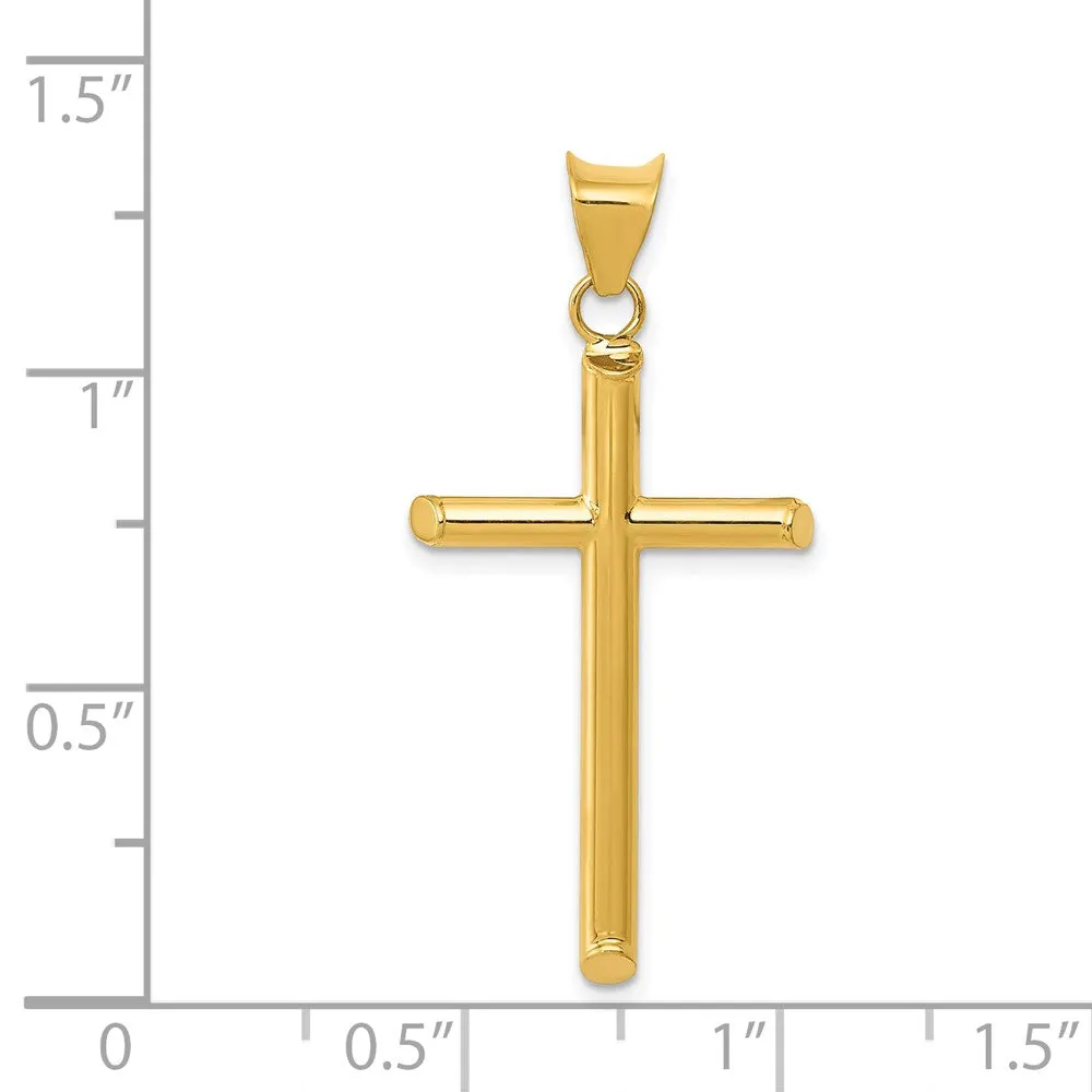 14k 3-D Polished Hollow Cross Necklace
