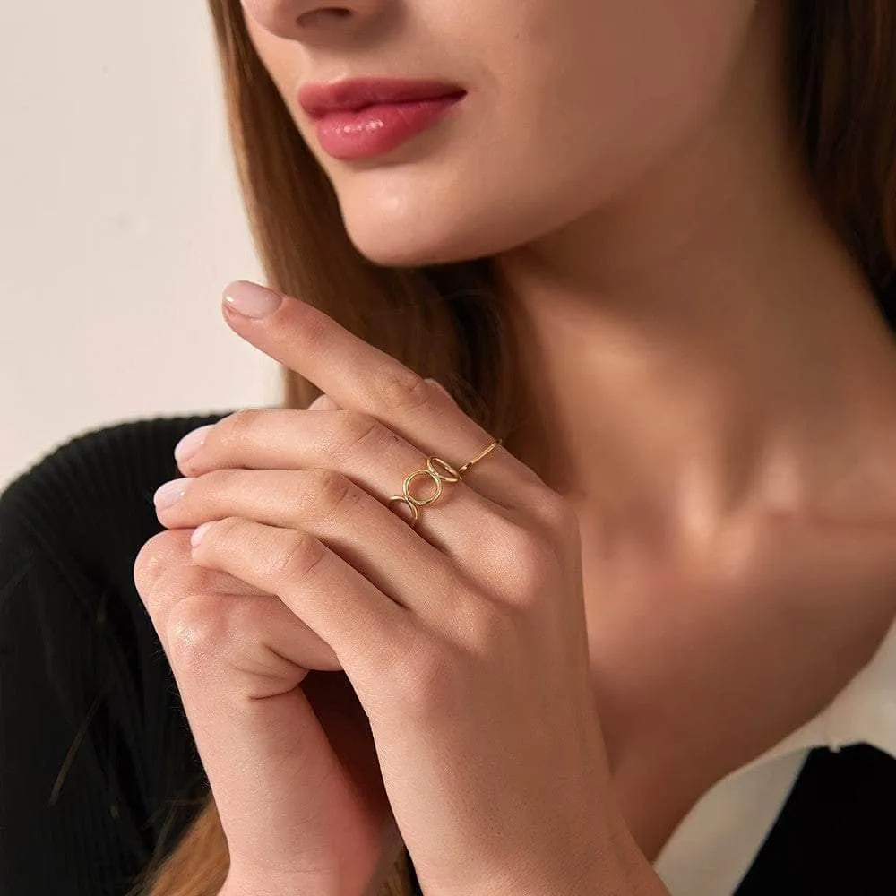 14K Gold Adjustable Two Set Circle Ring