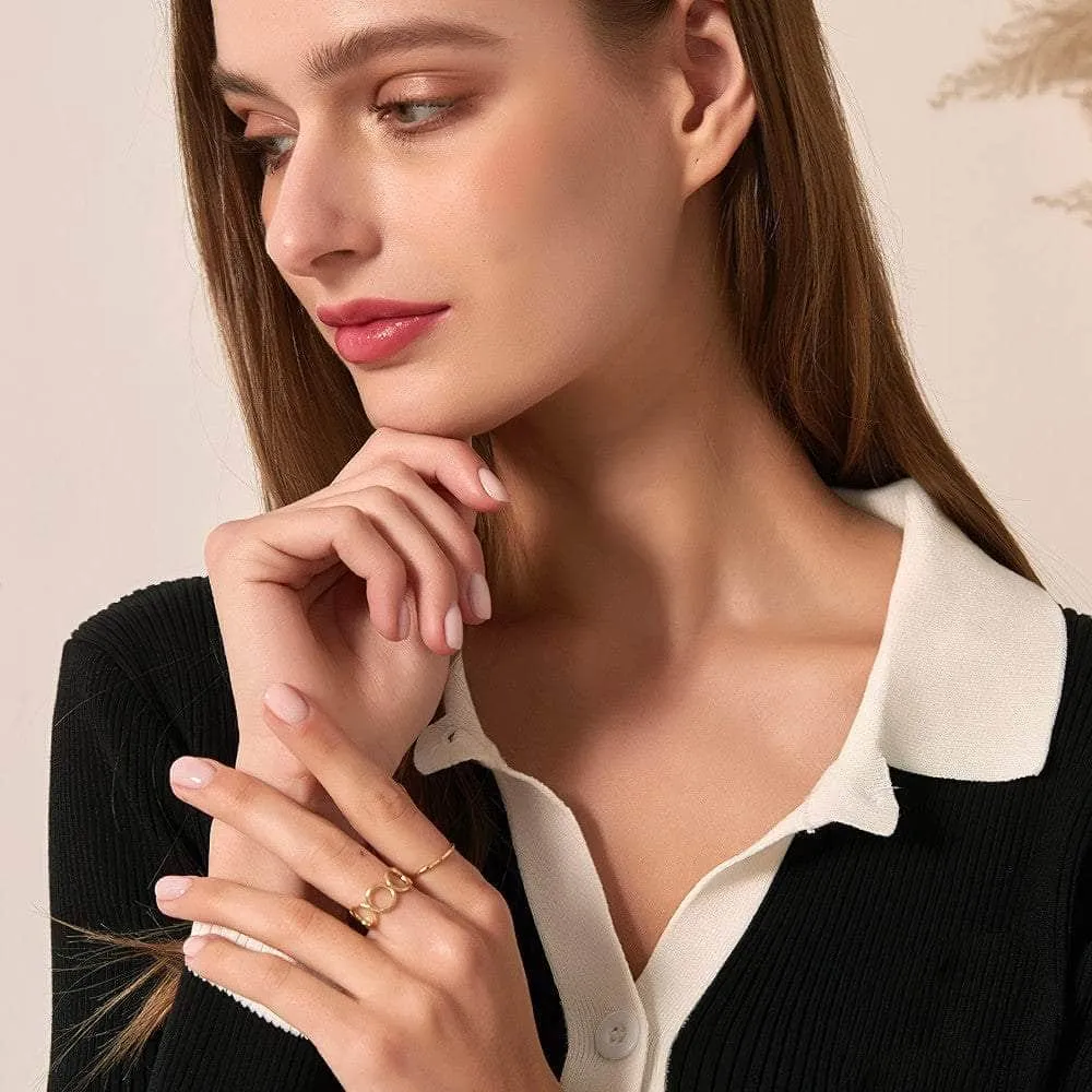 14K Gold Adjustable Two Set Circle Ring