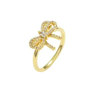 14k Gold Crystal Paved Bow Knot Simple Ring