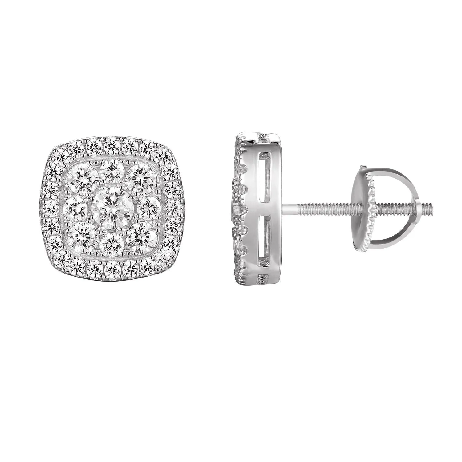14k Gold Finish Silver Square Screw Back Stud Earring