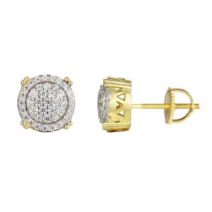 14k Gold Finish Solitaire Round Silver Stud Earrings