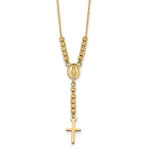 14K Gold Polished D/C Bead Miraculous Medal and Cross 17" Necklace