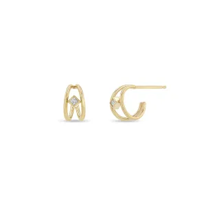 14k Nested Princess Diamond Double Wire Huggie Hoops