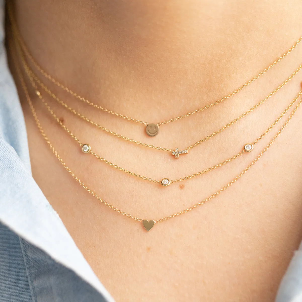 14k Pavé Diamond Itty Bitty Cross Necklace