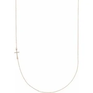 14K Rose .04 CTW Diamond Off-Center Sideways Cross 16" Necklace