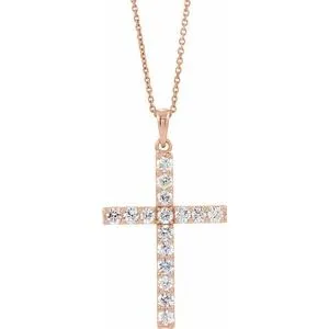 14K Rose 1/2 CTW Diamond Cross 18" Necklace