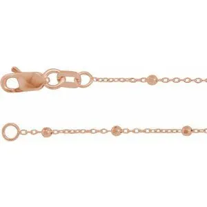 14K Rose .85 mm Faceted Beaded Cable 18" Chain