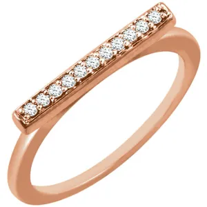 14k Rose Gold 1/10 CTW Diamond Bar Ring, Size 7
