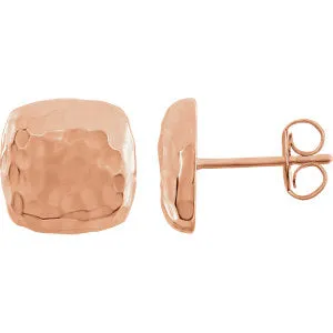 14K Rose Hammered Square Earrings