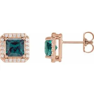14K Rose Lab-Grown Alexandrite & .08 CTW Natural Diamond Halo-Style Earrings
