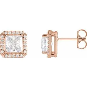 14K Rose Stuller Lab-Grown Moissanite & .08 CTW Natural Diamond Halo-Style Earrings