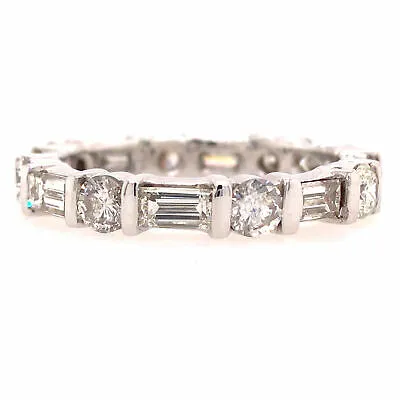 14K Round Baguette Diamond Bar Set Eternity Band Two-Tone Gold