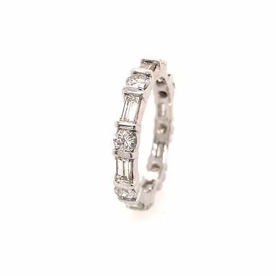 14K Round Baguette Diamond Bar Set Eternity Band Two-Tone Gold